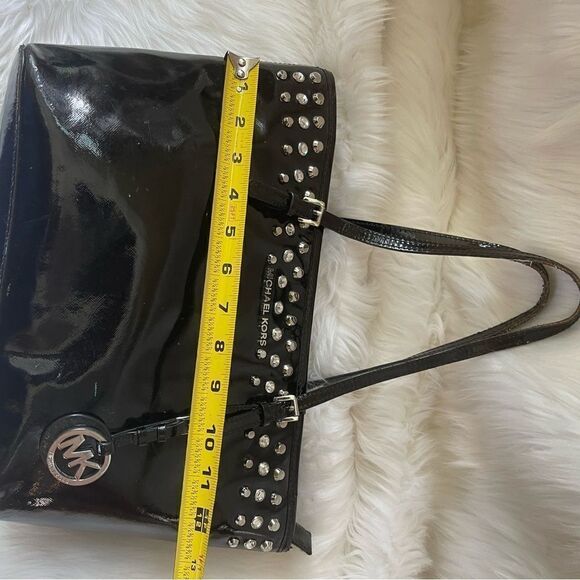 Michael Kors black patent  medium tote with jewels and silver tone studs accents - Picture 8 of 14
